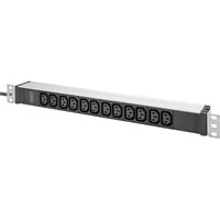 Digitus Steckdosenleiste 19" PDU mit Aluminiumprofil, 12-fach C13 schwarz/aluminium, 2 Meter Kabel, 1 HE, 1-phasig 16A, Schutzkontaktstecker
