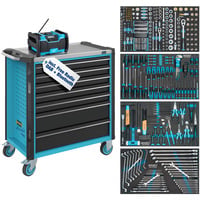 Hazet Werkstattwagen Assistent (179NXL-7/382) Sortiment, Werkzeugwagen blau/schwarz, 308-teilig inkl. DAB Radio