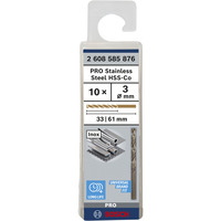 Bosch PRO Stainless Steel HSS-Co Spiralbohrer, Ø 3mm Arbeitslänge 33mm, 10 Stück