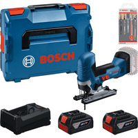 Bosch Professional Akku-Stichsäge Set mit 2 Akkus 5,0 Amperestunden, Schnellladegerät und Stichsägeblattset in L-BOXX, Werkzeug-Set Boxed
