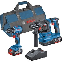 Bosch Professional Kombi-Set Akku-Bohrschrauber GSR 18V-45 + Akku-Bohrhammer GBH 18V-22 blau, 2x Li-Ionen Akku 4,0Ah, Werkzeugtasche