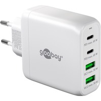 goobay USB-C Multiport-Schnellladegerät, PD, GaN, 68 Watt weiß, 2x USB-C, 2x USB-A, Power Delivery, QuickCharge