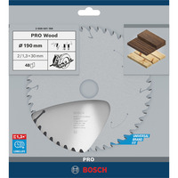 Bosch PRO Wood Kreissägeblatt, Ø 190mm, 48Z Bohrung 30mm, für Handkreissägen