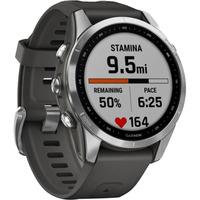 Garmin fēnix 7s, Smartwatch silber, 42 mm, graphitfarbenes Armband aus Silikon