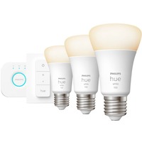 Philips HUE White Starter-Kit E27, LED-Lampe drei Lampen, eine Hue-Bridge, ein Dimmschalter, ersetzt 75 Watt