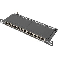 Digitus 10" Slim Patchpanel DN-91612S-SL-EA, 12-Port, Cat.6a schwarz, 0,5HE, Rack Mount, geschirmt