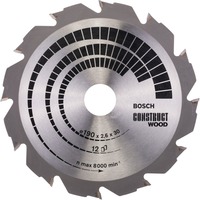 Bosch Kreissägeblatt Construct Wood, Ø 190mm, 12Z Bohrung 30mm, für Handkreissägen