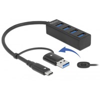 DeLOCK 4 Port USB 3.2 Gen 1 Hub mit USB Type-C oder USB Typ-A Anschluss, USB-Hub schwarz