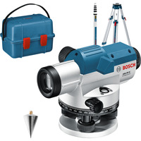 Bosch Optisches Nivelliergerät GOL 20 G Professional, mit Baustativ + Messstab blau, Koffer, Maßeinheit 400 Gon