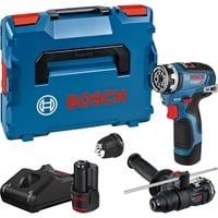 Bosch Professional Akku-Bohrschrauber GSR 12V-35 FC Professional, 12Volt blau/schwarz, 2x Li-Ionen Akku 3,0Ah, mit FlexiClick Aufsätzen, L-BOXX