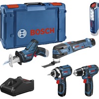Bosch Professional Werkzeug-Set 12Volt 5-teilig, GOP + GSR + GDR + GSA + GLI blau, 3x Li-Ionen Akku 2,0Ah