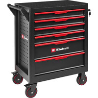 EINHELL Werkstattwagen leer, 6 Schubladen, Werkzeugwagen schwarz/rot, 4 flache, 2 hohe Schubladen
