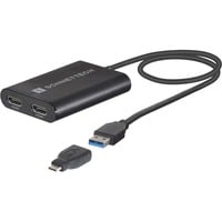 Sonnet USB DisplayLink Adapter, USB-A Stecker > Dual 4K HDMI schwarz, 30cm, für M1 und M2 Macs