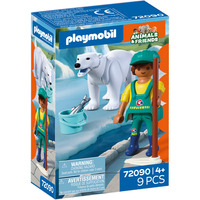 PLAYMOBIL 72090 Animals & Friends Zoo: Eisbär und Pfleger, Konstruktionsspielzeug 