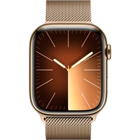 Apple Watch Series 9, Smartwatch gold/gold, Edelstahl, 45 mm, Milanaise Armbamd, Cellular