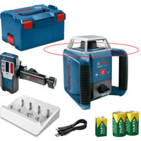 Bosch Professional Rotationslaser GRL 400 H Professional blau/schwarz, rote Laserlinie, mit Laser-Empfänger LR 1, VARTA Ladegerät + Akkus, in L-BOXX