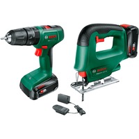 Bosch Heimwerken & Garten Akku-Schlagbohrschrauber EasyImpact 18V-40 & Akku-Stichsäge EasySaw 18V-70, Werkzeug-Set grün/schwarz, 2x Li-Ionen Akku 2,0Ah, Koffer, POWER FOR ALL ALLIANCE