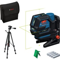 Bosch Professional Akku-Kombilaser GCL 12V-50-22 CG Professional, Kreuzlinienlaser blau/schwarz, grüne Laserlinien und Lotpunkte, inkl. Drehhalterung RM 20 und Baustativ BT 150