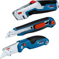 Bosch Professional Messer-Set Professional, 3-teilig, Teppichmesser blau, für Abbrechklingen und Trapezklingen