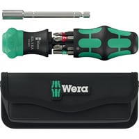 Wera Kraftform Kompakt 28 RA mit Tasche, Bit-Satz schwarz/grün, 6-teilig, 1/4", mit Ratschenfunktion und Edelstahl-Bithalter
