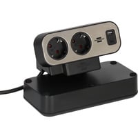 Brennenstuhl estilo Duplex Tischsteckdosenleiste 9-fach, 2x USB schwarz/silber, 2 Meter Kabel, USB-A, USB-C, mit beleuchtetem Sicherheitsschalter