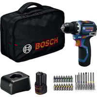 Bosch Akku-Bohrschrauber GSR 12V-32 Professional, 12Volt blau/schwarz, 2x Li-Ionen Akku 2,0Ah, 24-teiliges Zubehör-Set, Werkzeugtasche