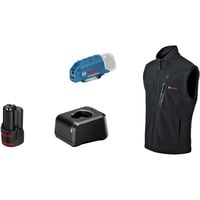 Bosch Professional Heat+Jacket GHV 12+18V Kit Größe M, Arbeitskleidung schwarz, inkl. Ladegerät GAL 12V-20 Professional, 1x Akku GBA 12V 2.0Ah