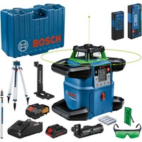 Bosch Professional Akku-Rotationslaser GRL 650 CVHG Professional, 18Volt, mit Baustativ blau, Akku ProCORE18V 4,0Ah, Koffer, grüne Laserlinie
