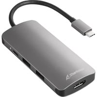 Sharkoon USB 3.0 Type C Multiport Adapter , Dockingstation dunkelgrau, USB-C, HDMI, MicroSD, SD