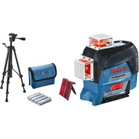 Bosch Professional Linienlaser GLL 3-80 C Professional + Baustativ BT 150, Kreuzlinienlaser blau/schwarz, mit roten Laserlinien, ohne Akku