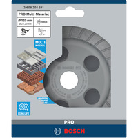 Bosch PRO Multi Material Topfscheibe, Ø 125mm, Schleifscheibe Bohrung 22,23mm, für Beton- und Winkelschleifer
