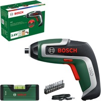 Bosch Heimwerken & Garten Akkuschrauber IXO 7 Wasserwagen-Set 3,6Volt grün/schwarz, Li-Ionen Akku 2,0Ah, Wasserwaage 12cm, Bitsatz