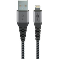 goobay USB 2.0 Adapterkabel, USB-A Stecker > Lightning Stecker grau/silber, 50cm, gesleevt, Metallstecker