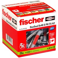 fischer Dübel DuoSeal 8x48 S PH TX A2 hellgrau/rot, 25 Stück, mit rostfreien Schrauben