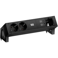 Bachmann DESK 2 Steckdosenleiste 4-fach, 2x Strom, USB-A, USB-C, 1x Custom Modul schwarz, mit Haltewinkeln