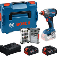 Bosch Professional Akku-Drehschlagschrauber Set GDX 18 Volt 285 Nm mit 2 Akkus 5,0 Ah und 31-teiligem Bit-Set in L-BOXX, Werkzeug-Set Boxed