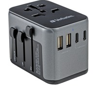 Verbatim Universal-Reiseadapter UTA-03, Reisestecker schwarz/silber, 2x USB-A, 3x USB-C