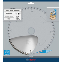 Bosch Professional PRO Multi Material Kreissägeblatt, Ø 250mm, 80Z Bohrung 30mm, für Kapp- & Gehrungssägen
