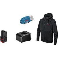 Bosch Professional Heat+Jacket GHH 12+18V Kit Größe XL, Arbeitskleidung schwarz, inkl. Ladeadapter GAA 12V-21, 1x 12-Volt-Akku