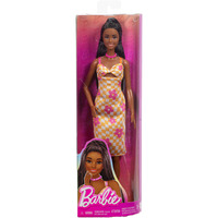 Mattel Barbie Fashionista Puppe im pink-orangenen Karokleid 