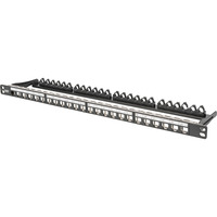 Digitus Modulares High Density Patchpanel, 24-Port, Rack Mount, geschirmt schwarz, 0,5 HE, für Keystone-Module, mit Beschriftungsfeld