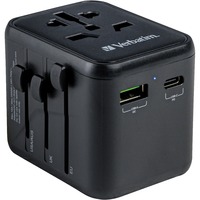 Verbatim Universal-Reiseadapter UTA-02, Reisestecker schwarz, 1x USB-A, 1x USB-C