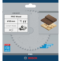 Bosch Professional PRO Wood Kreissägeblatt, Ø 85mm, 20Z Bohrung 15mm, für Handkreissägen