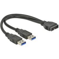 DeLOCK USB 3.2 Gen 1 Adapter, USB Pfostenstecker > 2x USB-A Stecker schwarz