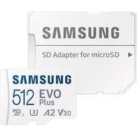 Samsung EVO Plus 512 GB microSDXC (2024), Speicherkarte weiß, UHS-I U1, Class 10, V10, A1