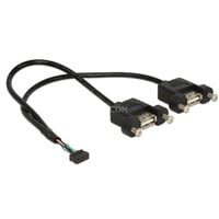 DeLOCK USB 2.0 Kabel, 2mm 10Pin Header > 2x USB-A Buchse, zum Einbau schwarz, 25cm