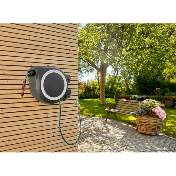 GARDENA WandSchlauchbox RollUp L, 30 Meter, Schlauchtrommel grau