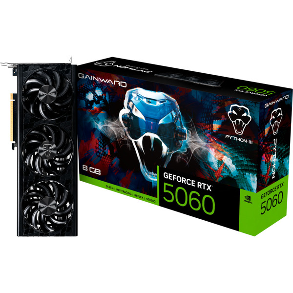 Gainward GeForce RTX 5060 Python III 8GB, Grafikkarte DLSS 4, 3x DisplayPort, 1x HDMI 2.1