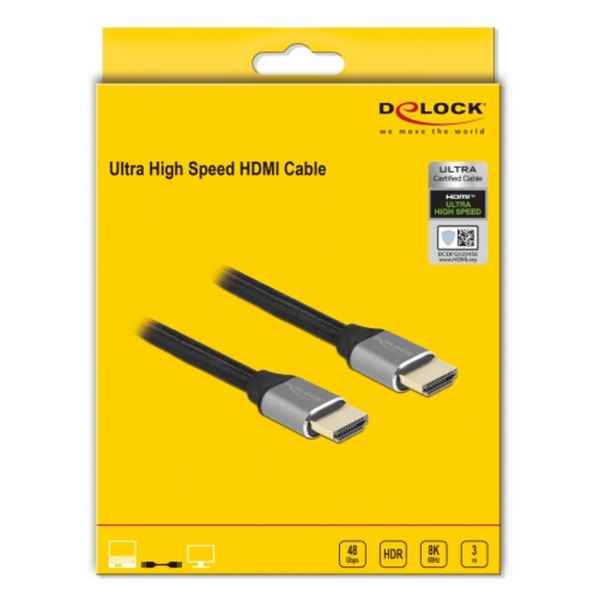 DeLOCK Ultra High Speed HDMI-Kabel 48 Gbps 8K 60Hz grau, 3 Meter