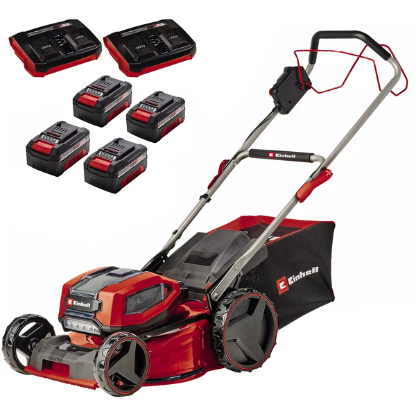 EINHELL Professional Akku-Rasenmäher GP-CM 36/47 S Li BL, 36Volt (2x18Volt) rot/schwarz, 4x Li-Ionen Akku 4,0Ah, mit Hinterradantrieb Vario Speed